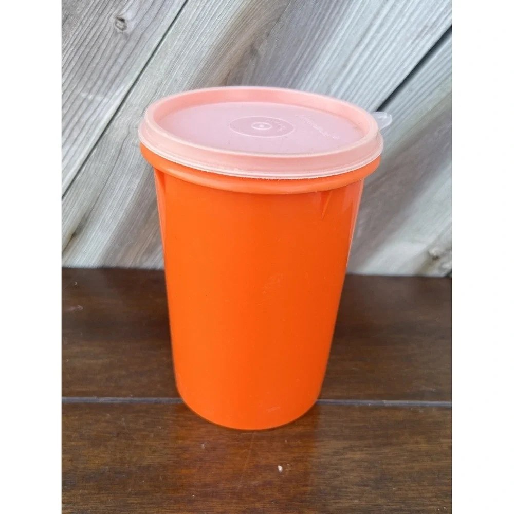 Tupperware Round Container 321-11 Orange Good Vintage Canister Lid